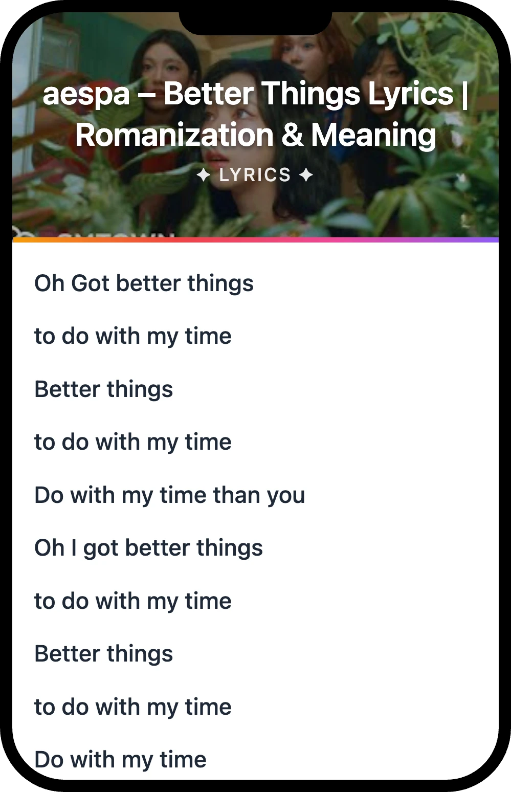 aespa Better Things lyrics romanization and English meaning