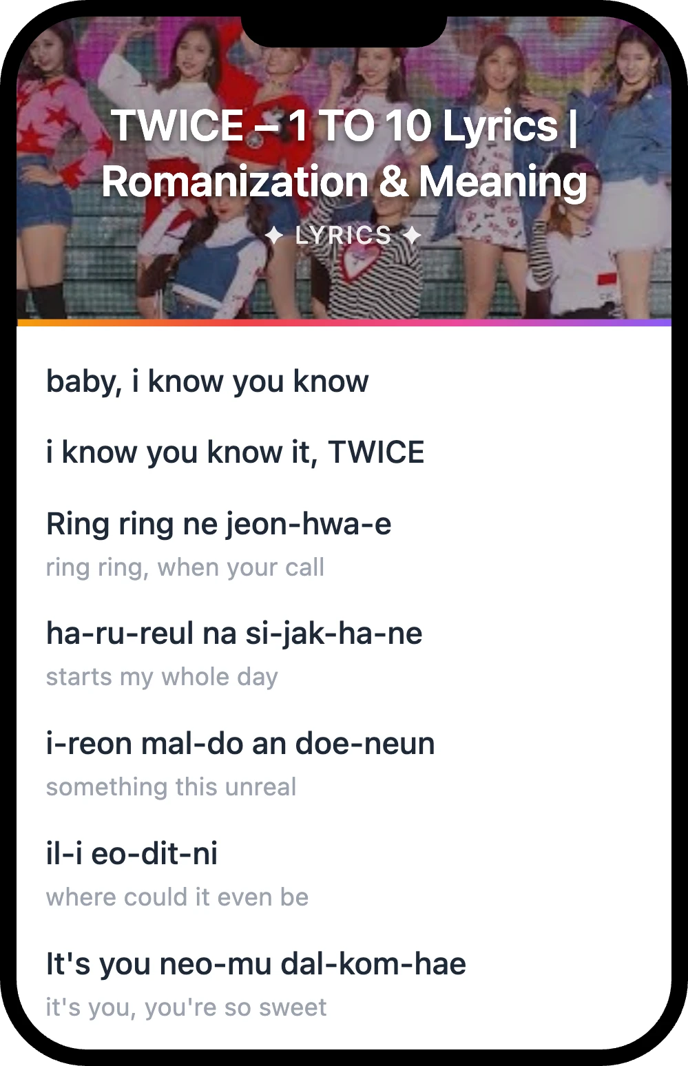 TWICE 1 TO 10 lyrics romanization and English meaning