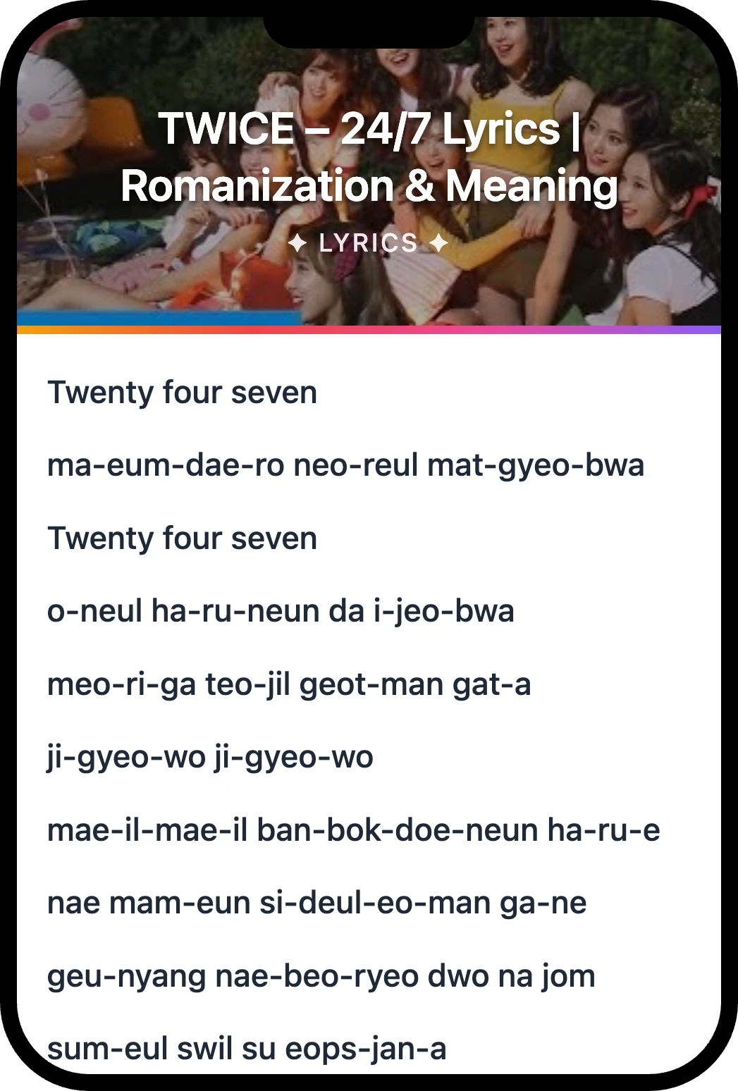 TWICE 24/7 lyrics romanization and English meaning