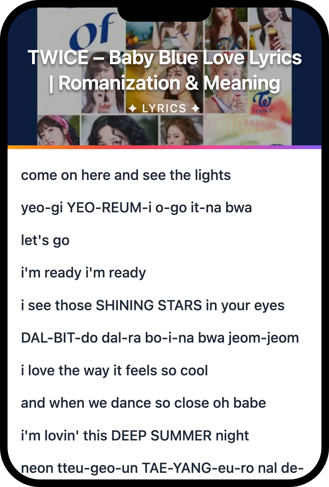 TWICE Baby Blue Love lyrics romanization and English meaning