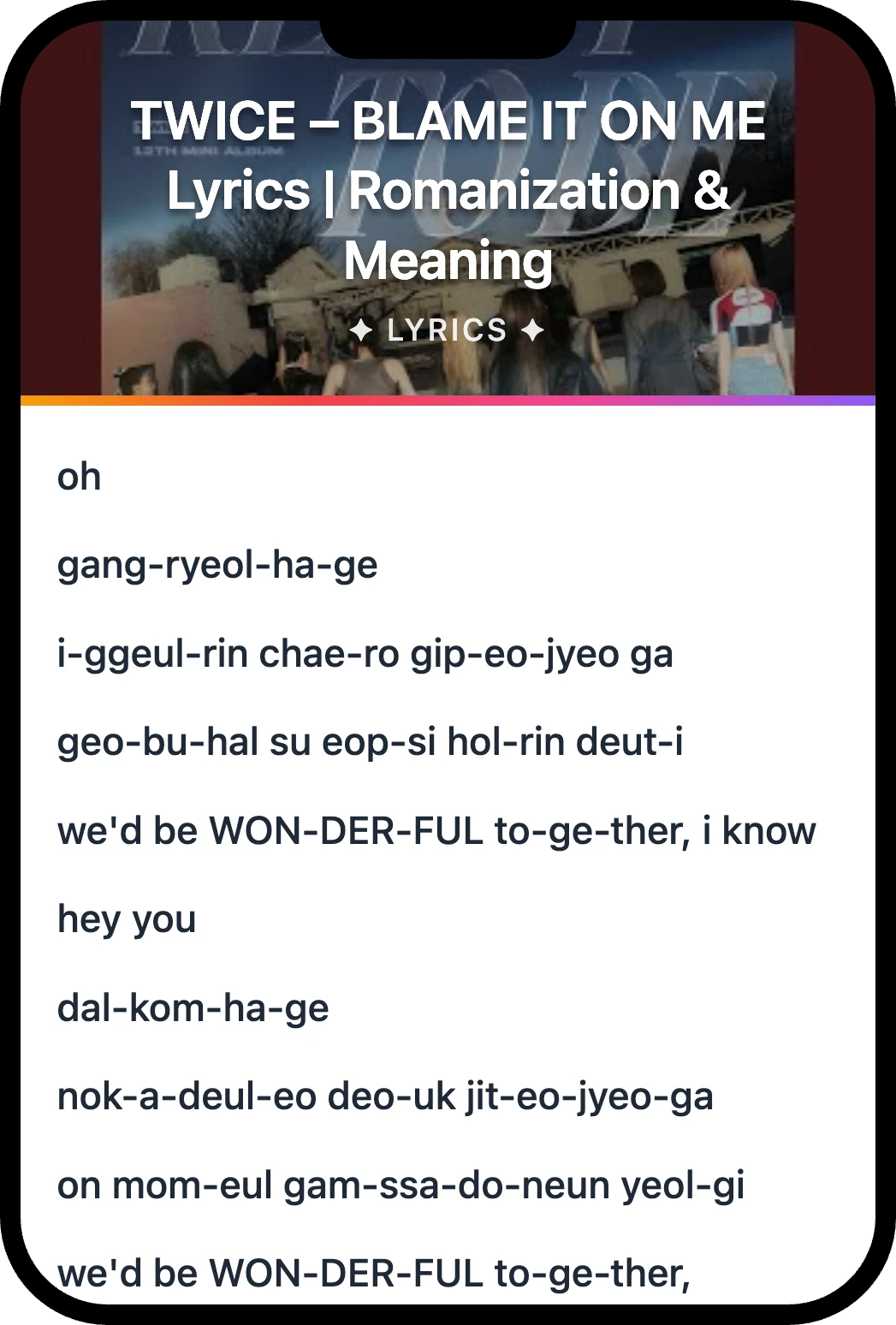 TWICE BLAME IT ON ME lyrics romanization and English meaning