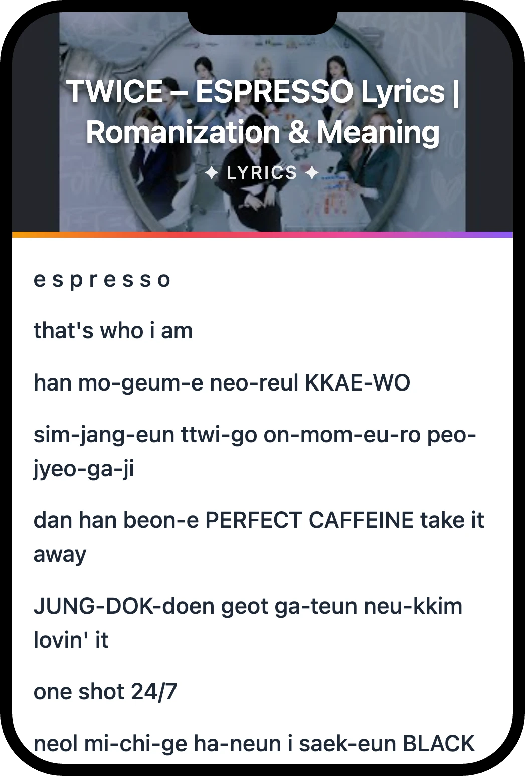 TWICE ESPRESSO lyrics romanization and English meaning