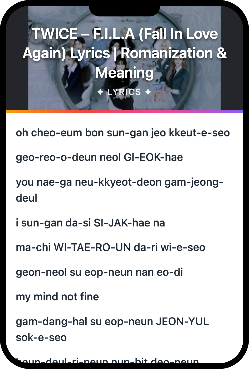 TWICE F.I.L.A lyrics romanization and English meaning