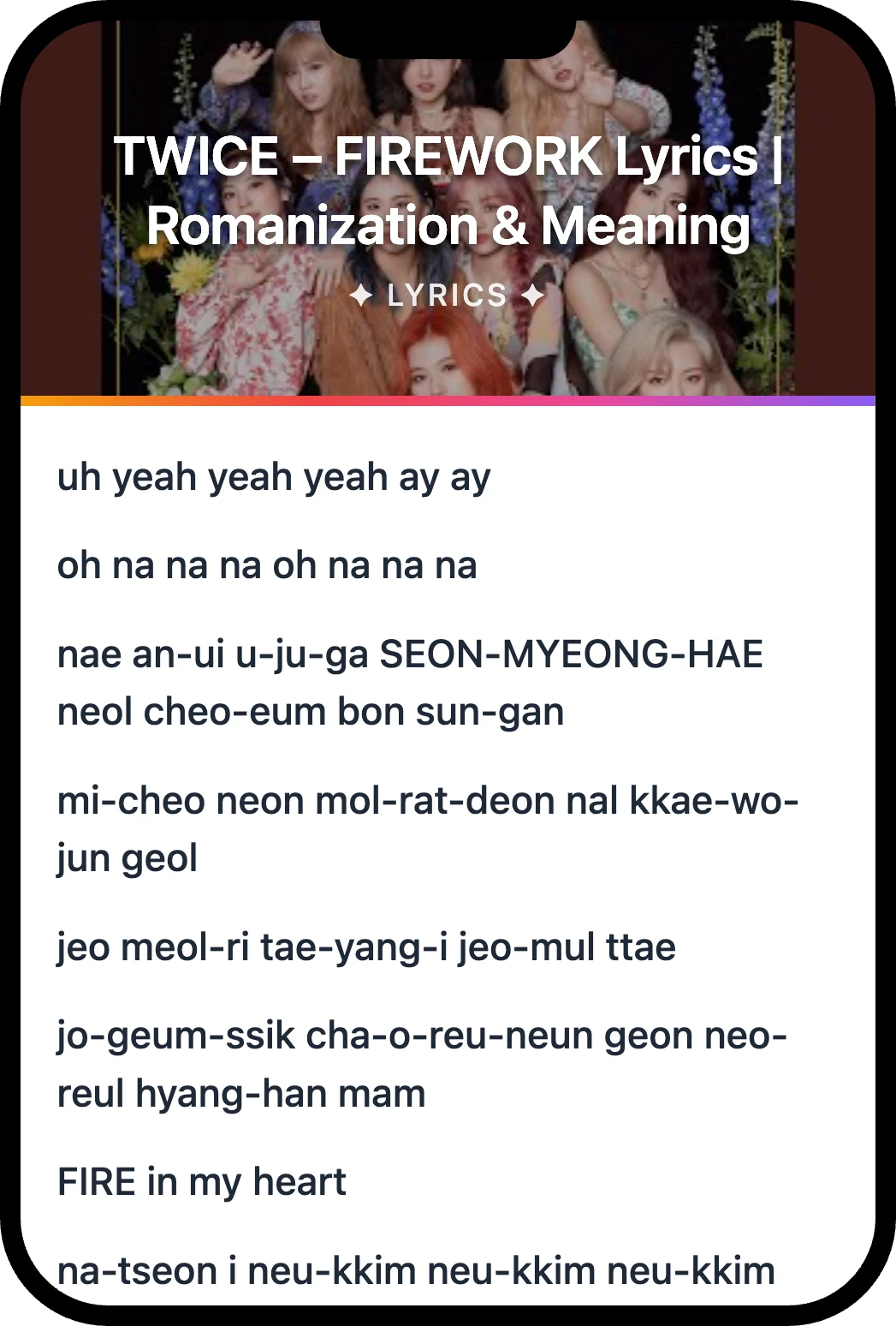TWICE FIREWORK lyrics romanization and English meaning