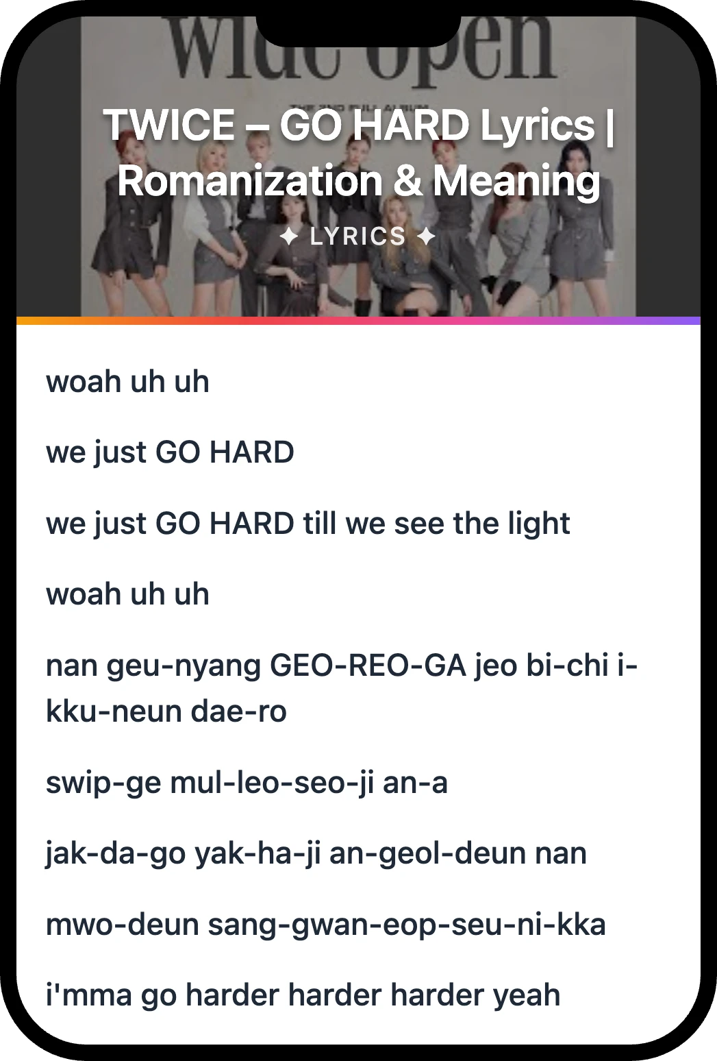 TWICE GO HARD lyrics romanization and English meaning