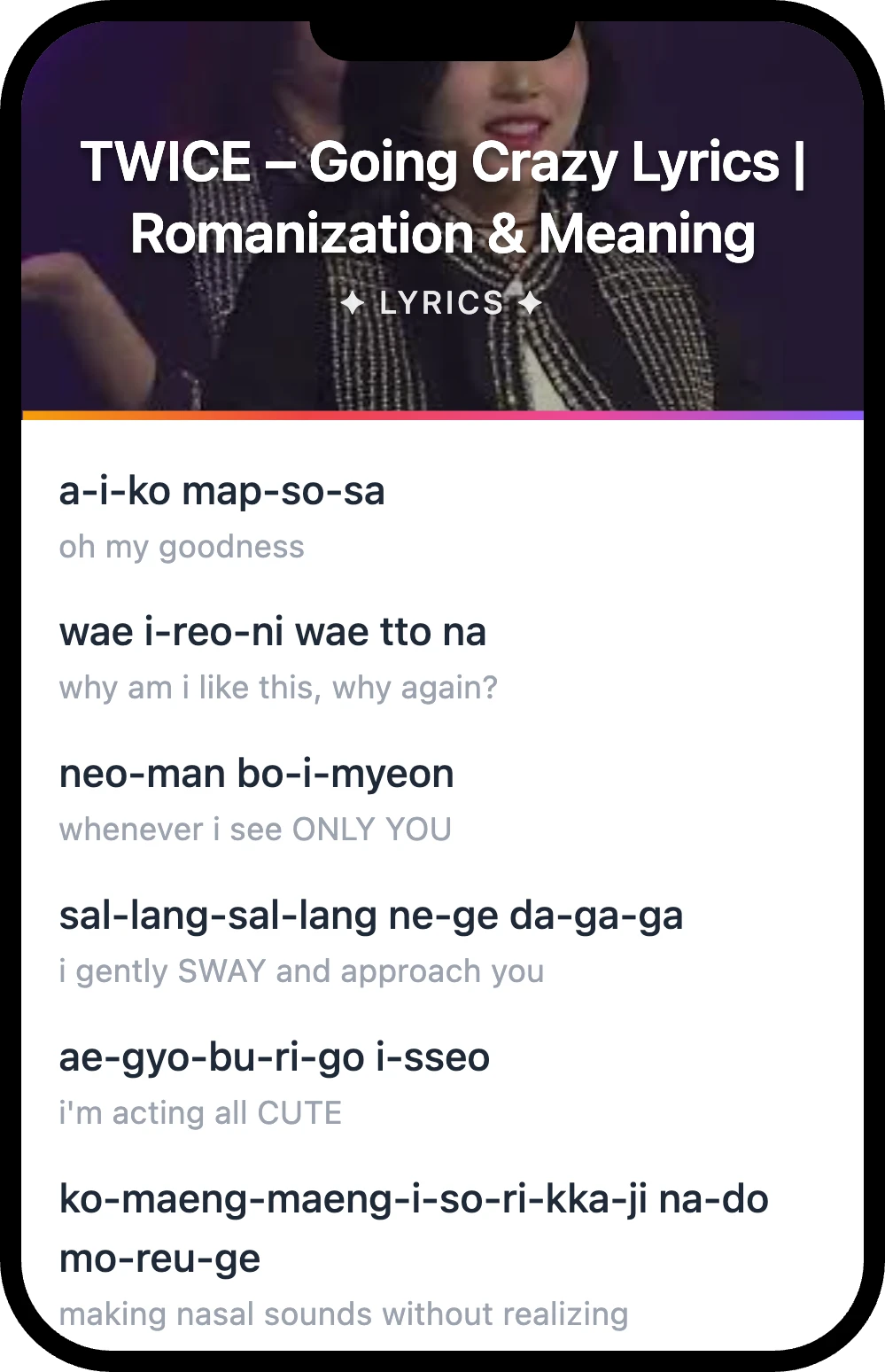 TWICE Going Crazy lyrics romanization and English meaning