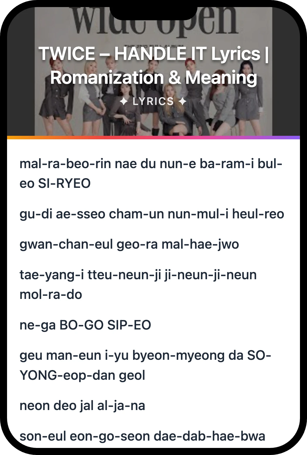 TWICE HANDLE IT lyrics romanization and English meaning