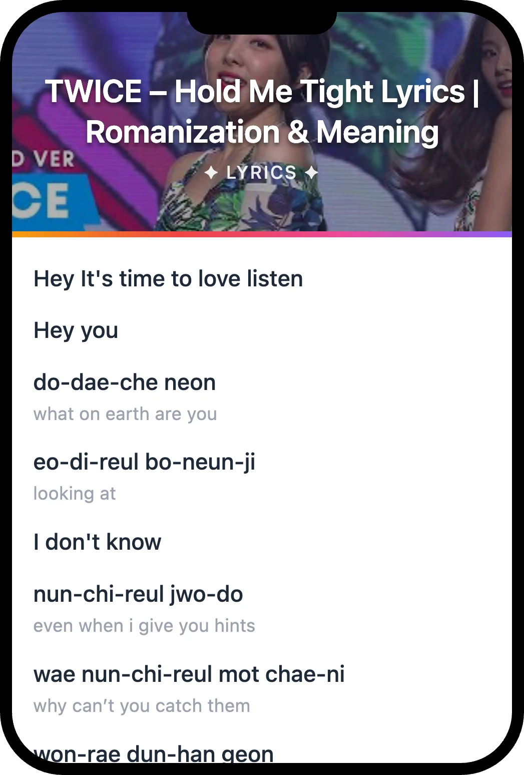 TWICE Hold Me Tight lyrics romanization and English meaning