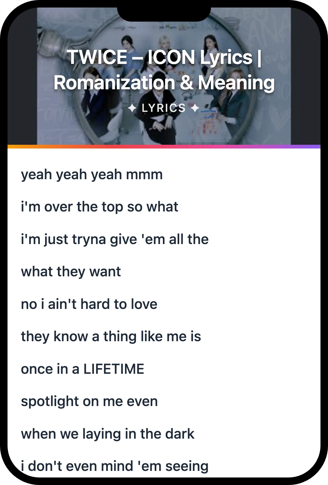 TWICE ICON lyrics romanization and English meaning