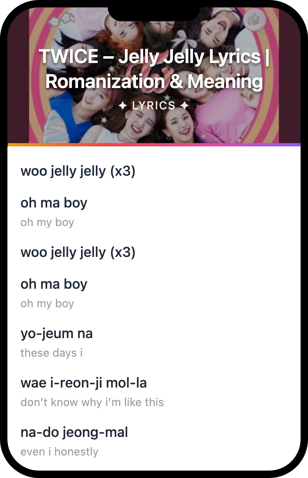 TWICE Jelly Jelly lyrics romanization and English meaning