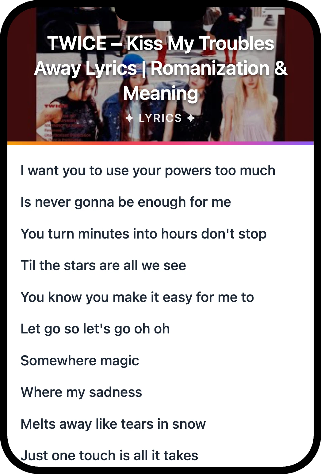 TWICE Kiss My Troubles Away lyrics romanization and English meaning