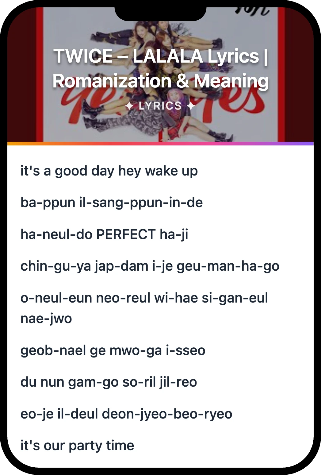 TWICE LALALA lyrics romanization and English meaning
