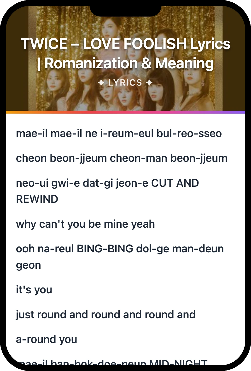 TWICE LOVE FOOLISH lyrics romanization and English meaning