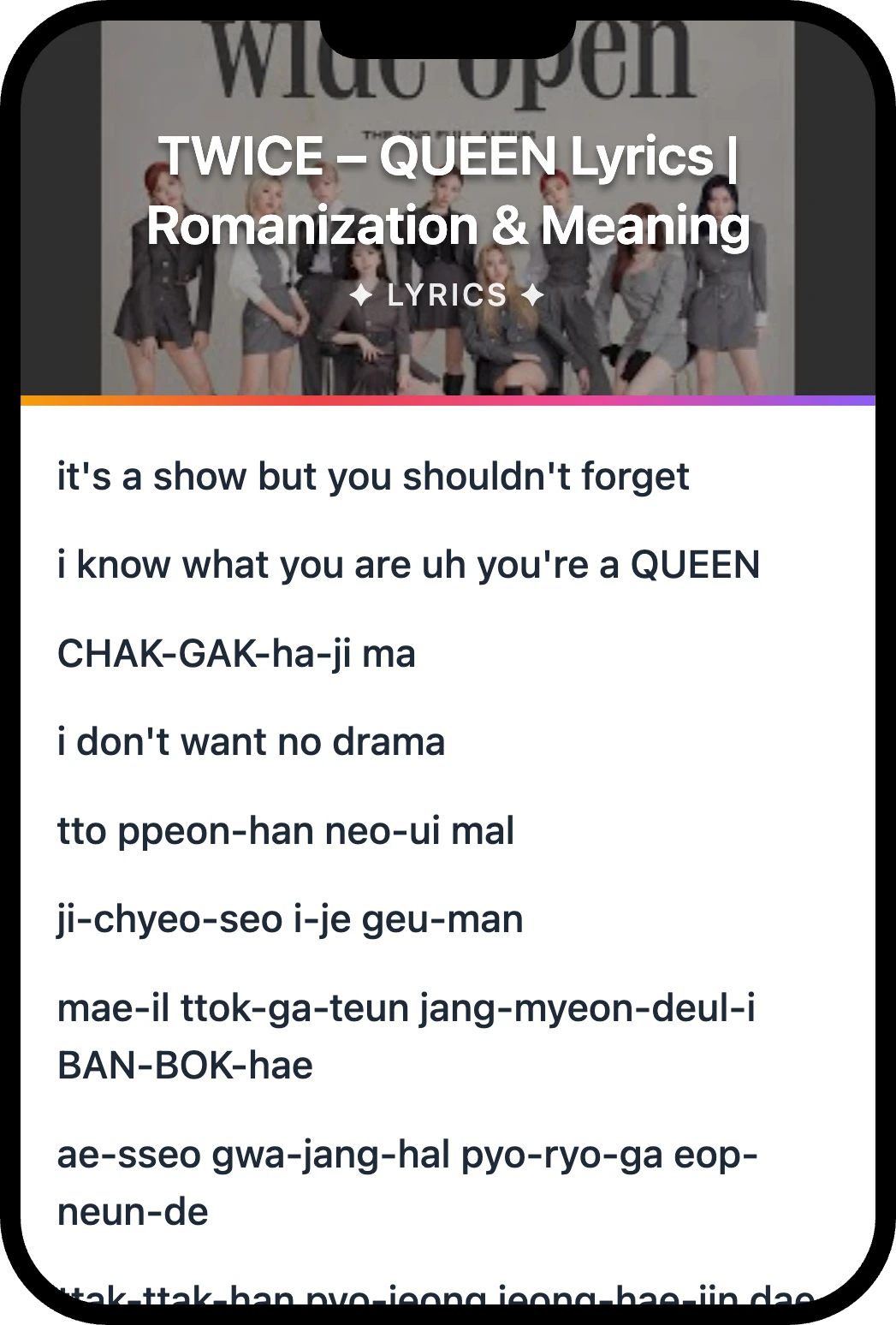 TWICE QUEEN lyrics romanization and English meaning