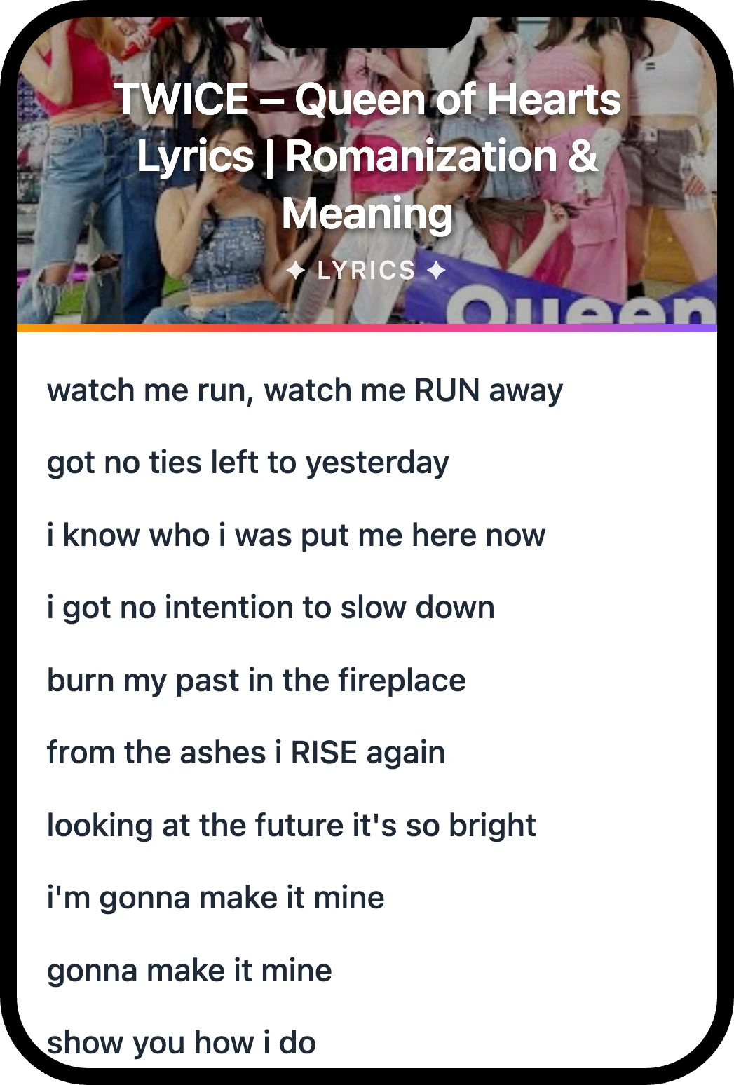 TWICE Queen of Hearts lyrics romanization and English meaning
