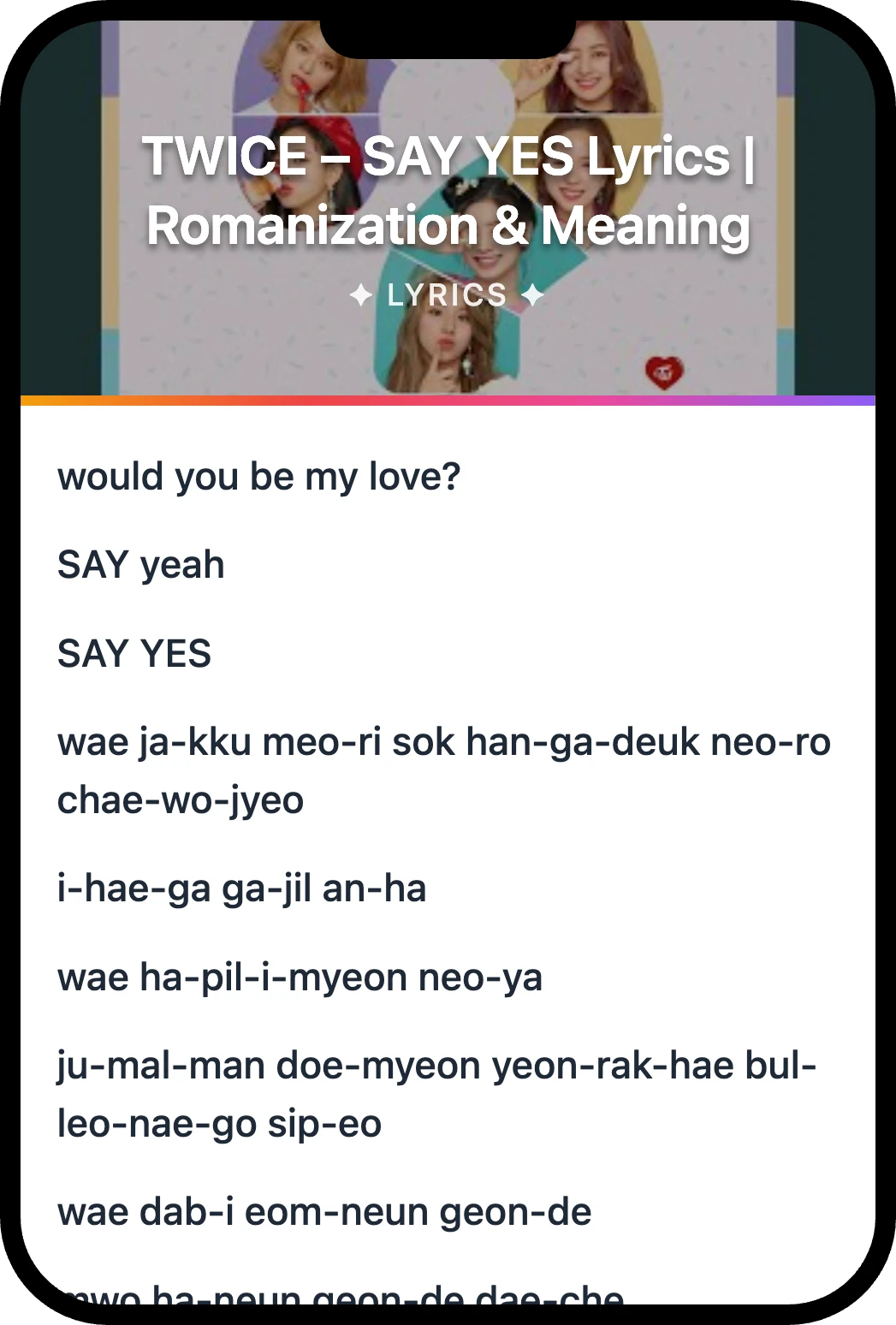 TWICE SAY YES lyrics romanization and English meaning