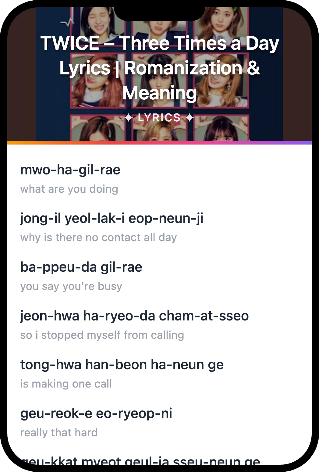 TWICE Three Times a Day lyrics romanization and English meaning