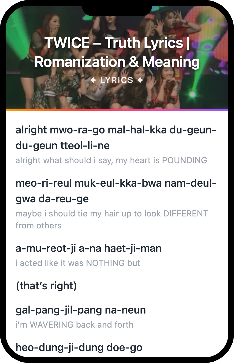 TWICE Truth lyrics romanization and English meaning
