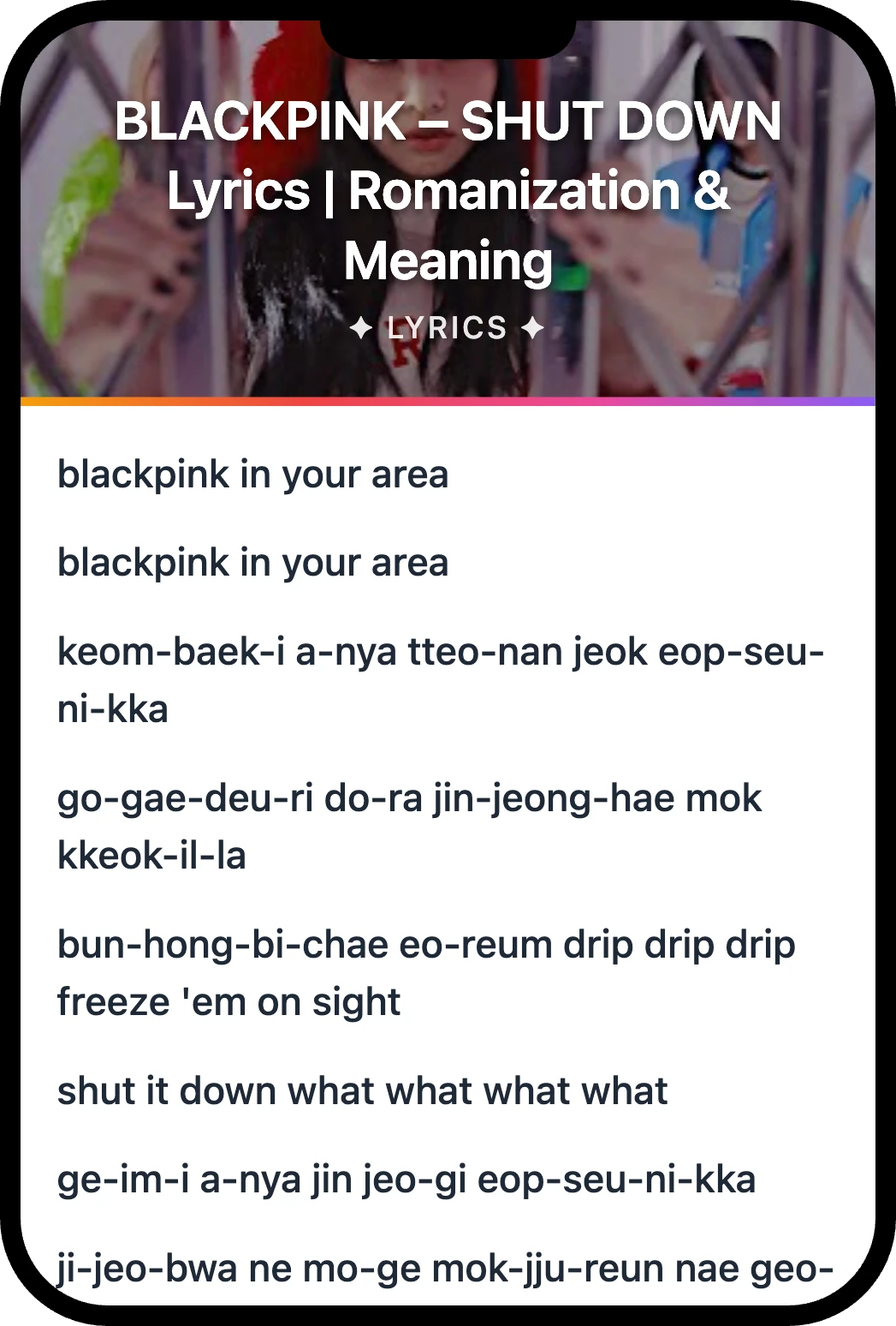 BLACKPINK SHUT DOWN lyrics romanization and English meaning