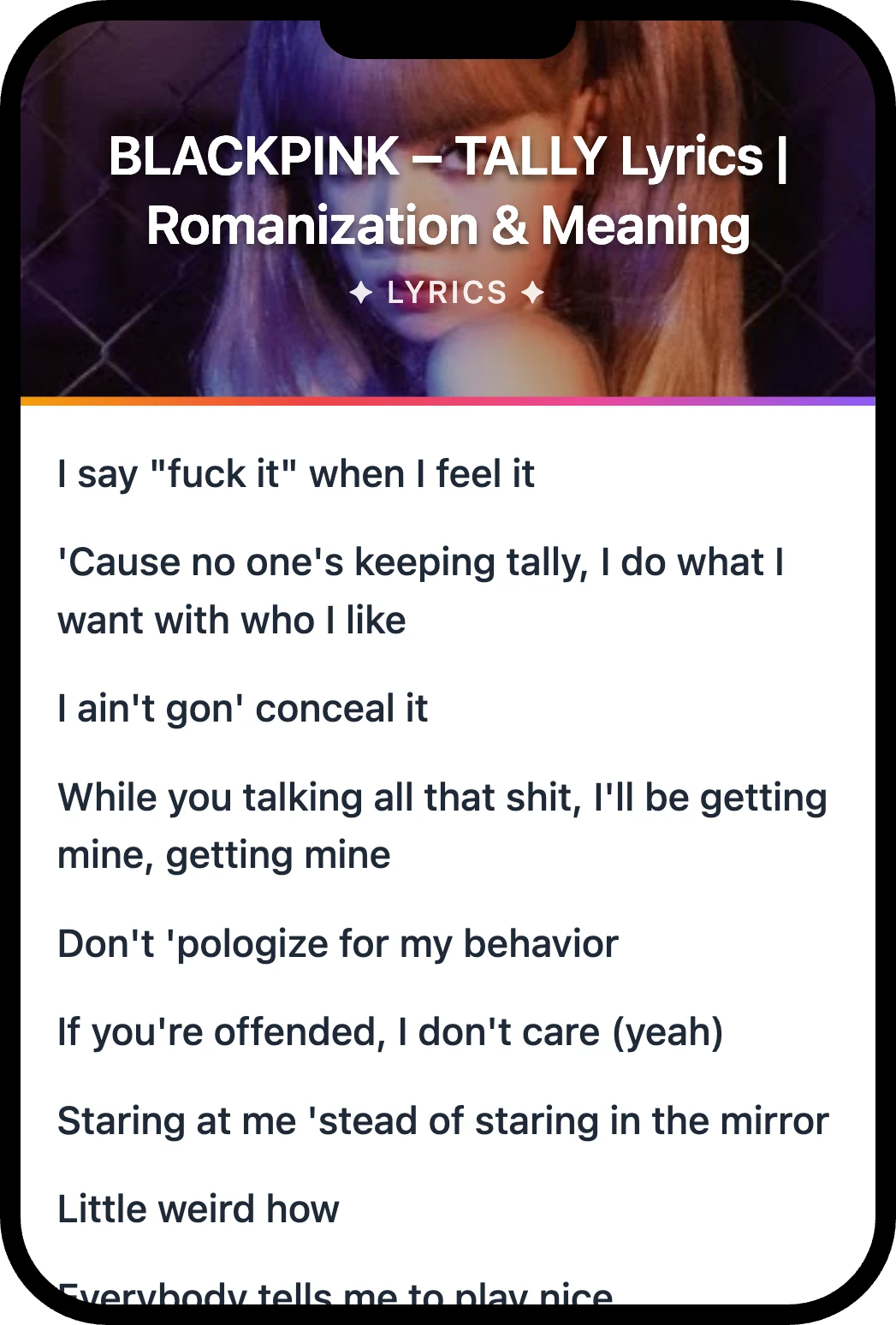 BLACKPINK TALLY lyrics romanization and English meaning