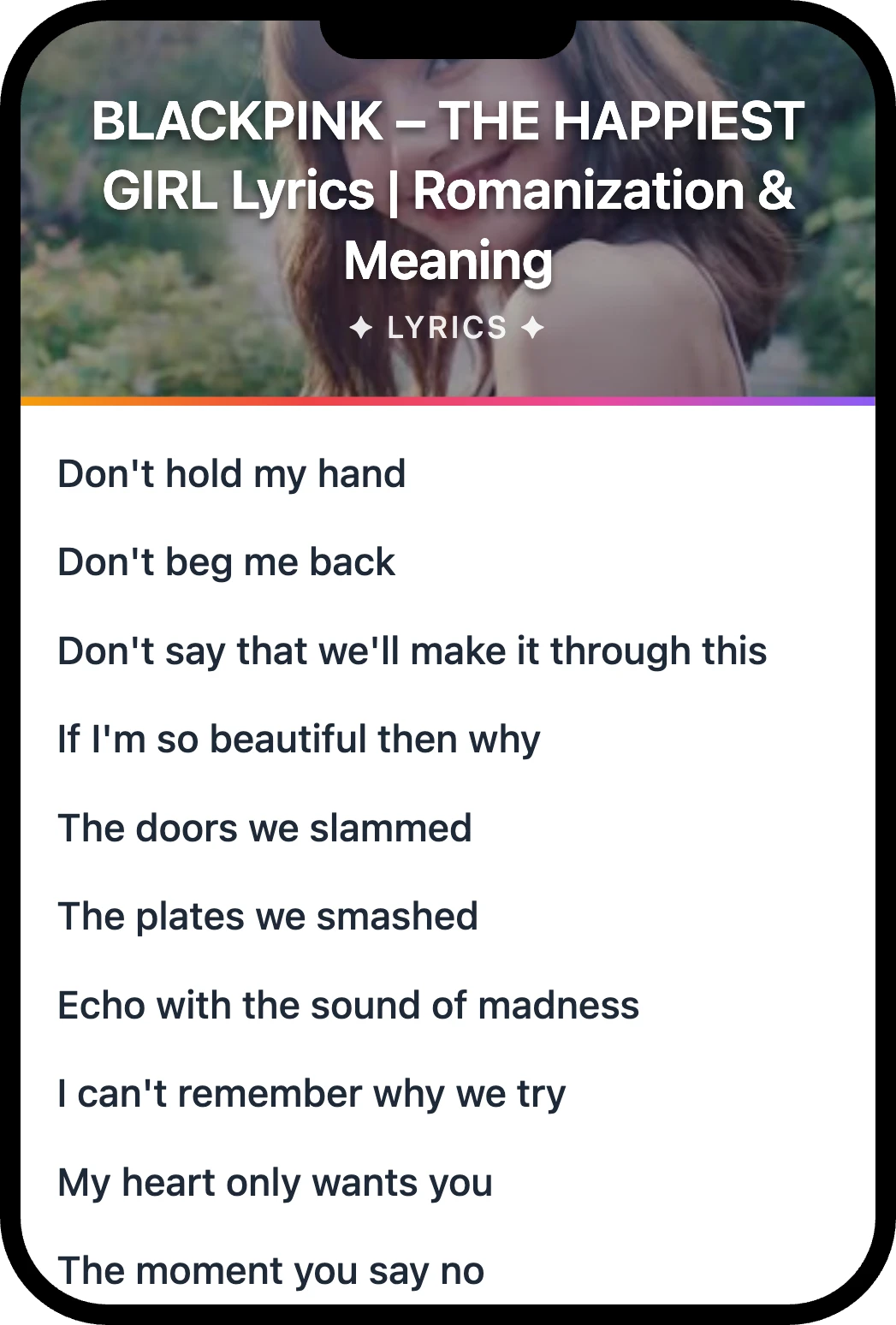 BLACKPINK THE HAPPIEST GIRL lyrics romanization and English meaning