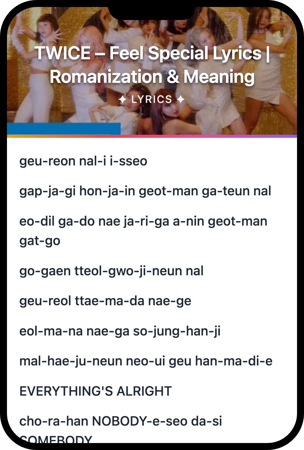 TWICE Feel Special lyrics romanization and English meaning