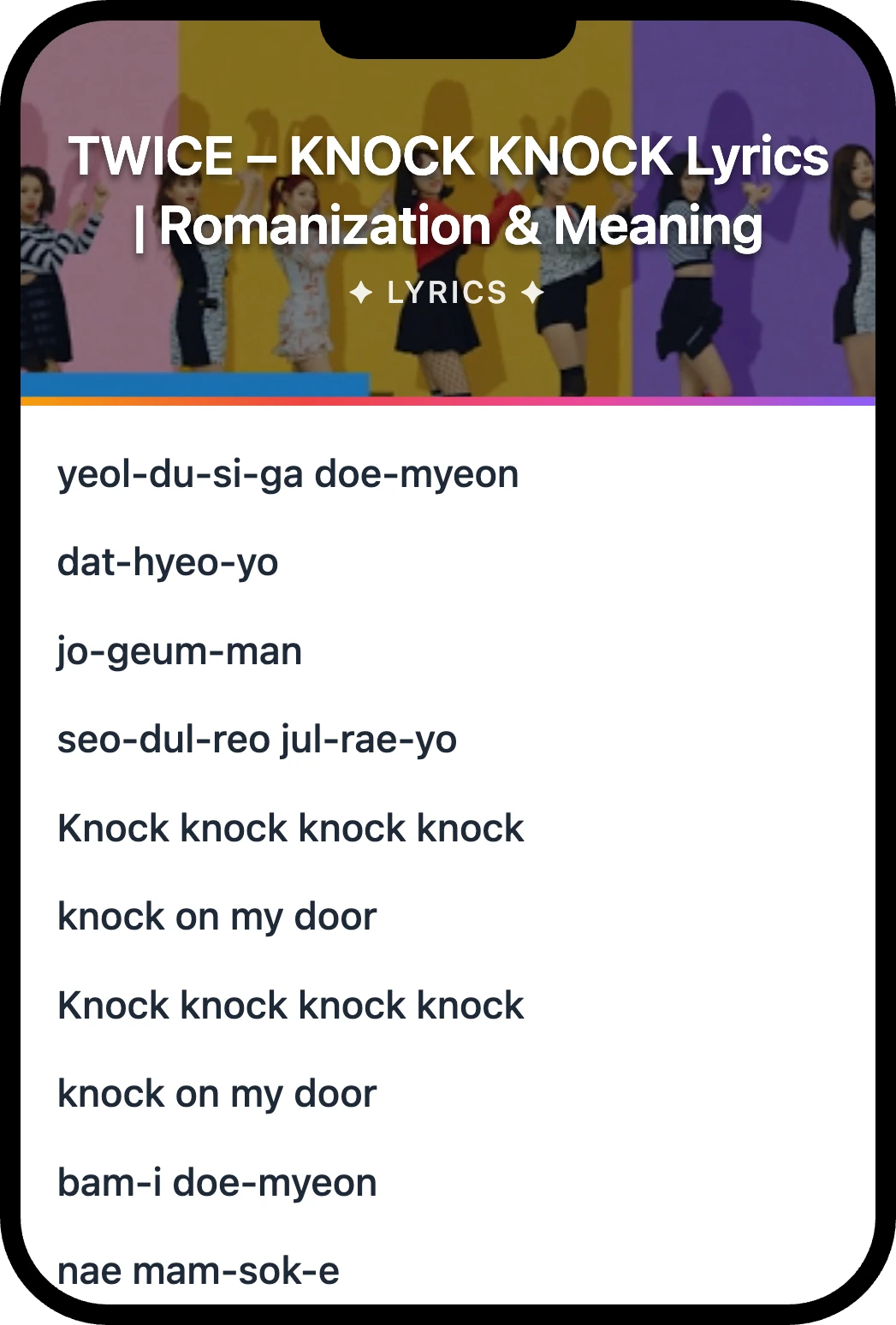 TWICE KNOCK KNOCK lyrics romanization and English meaning