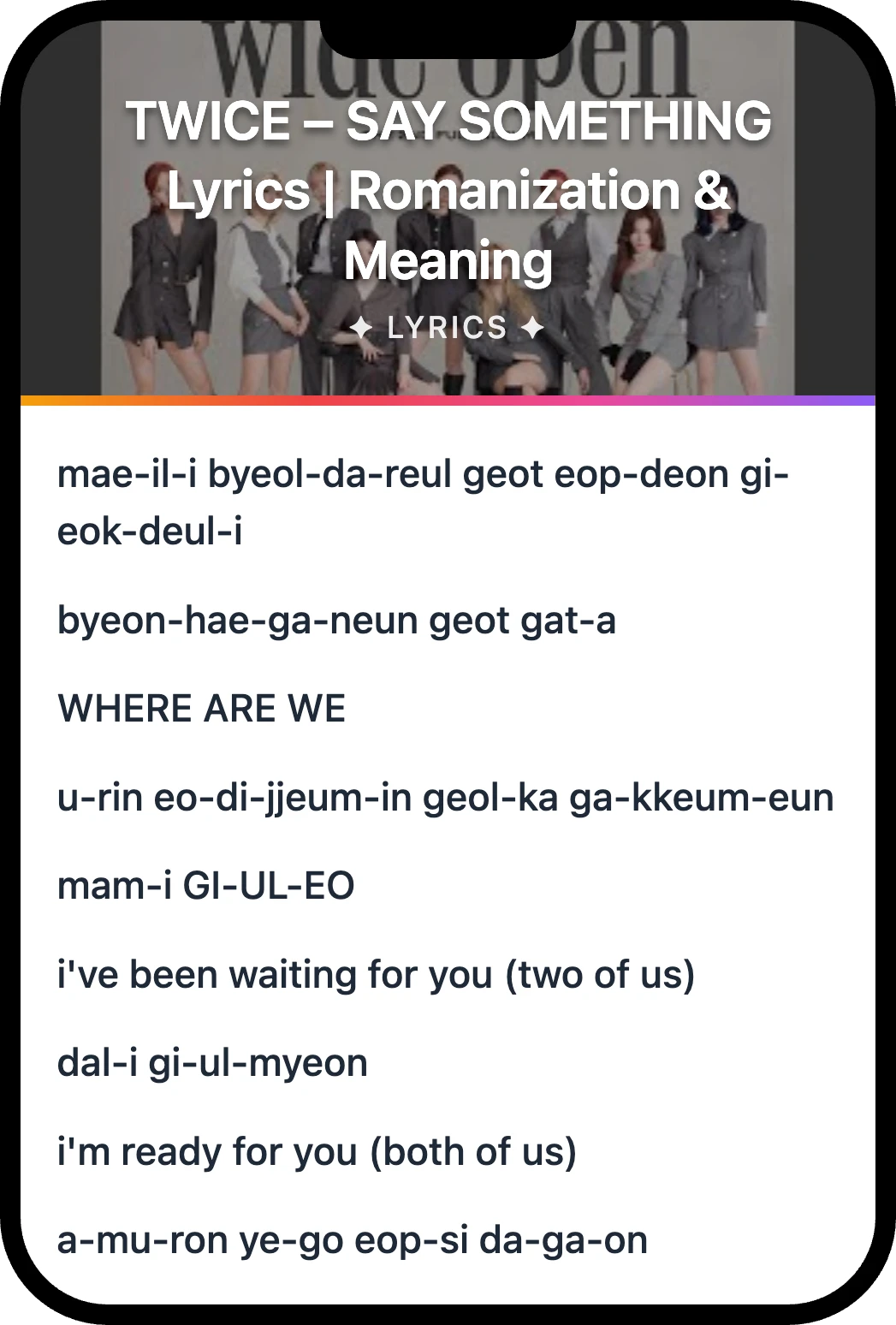 TWICE SAY SOMETHING lyrics romanization and English meaning