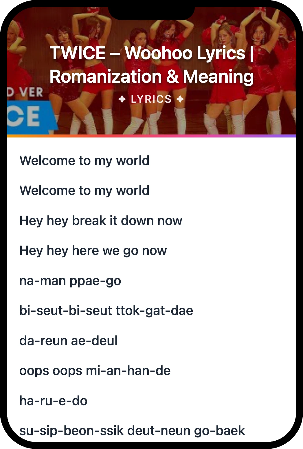 TWICE Woohoo lyrics romanization and English meaning