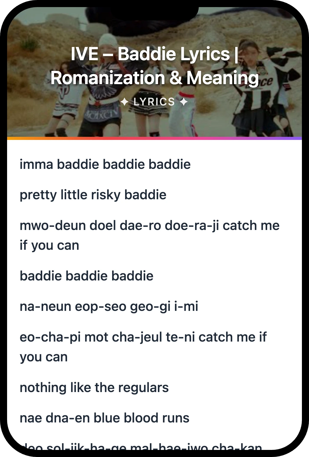 IVE Baddie lyrics romanization and English meaning