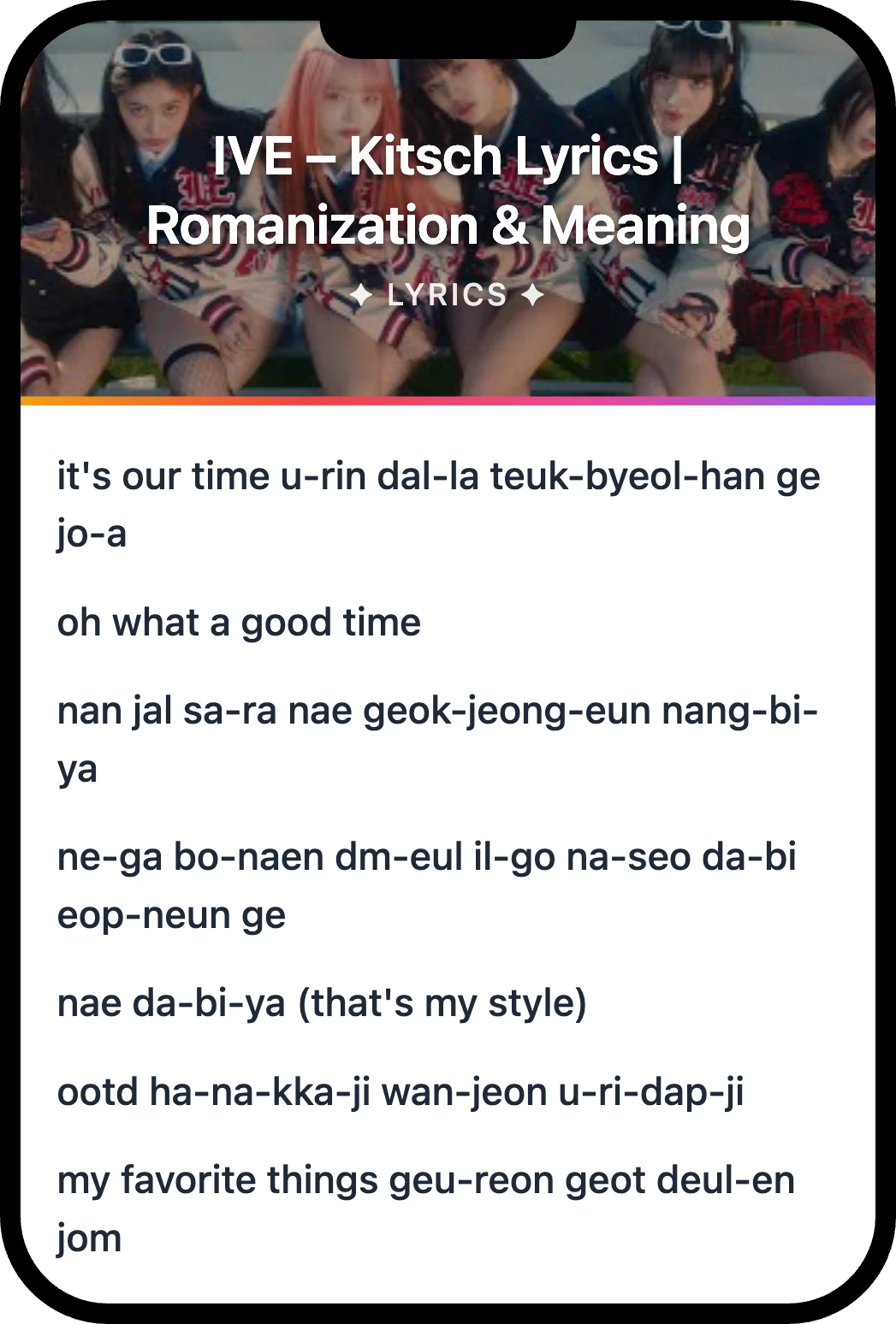 IVE Kitsch lyrics romanization and English meaning