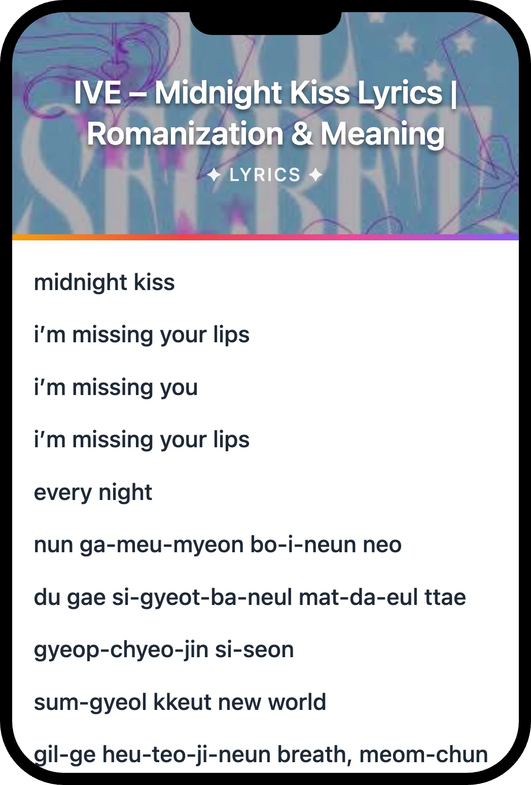 IVE Midnight Kiss lyrics romanization and English meaning