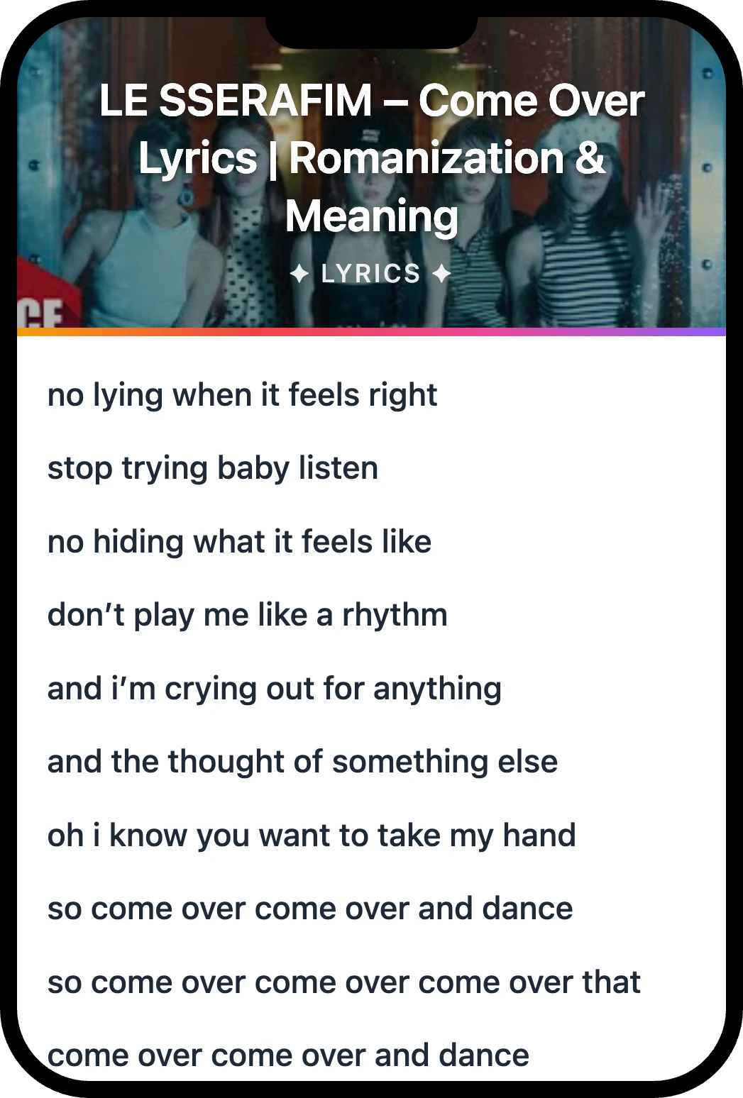 LE SSERAFIM Come Over lyrics romanization and English meaning