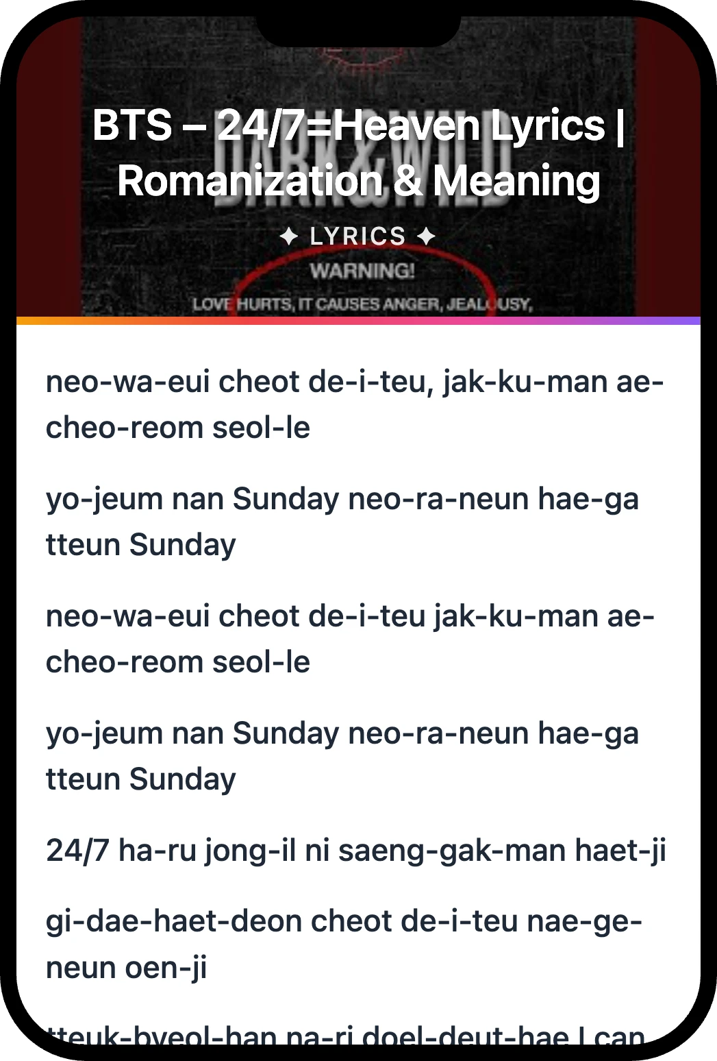 BTS 24/7=Heaven lyrics romanization and English meaning