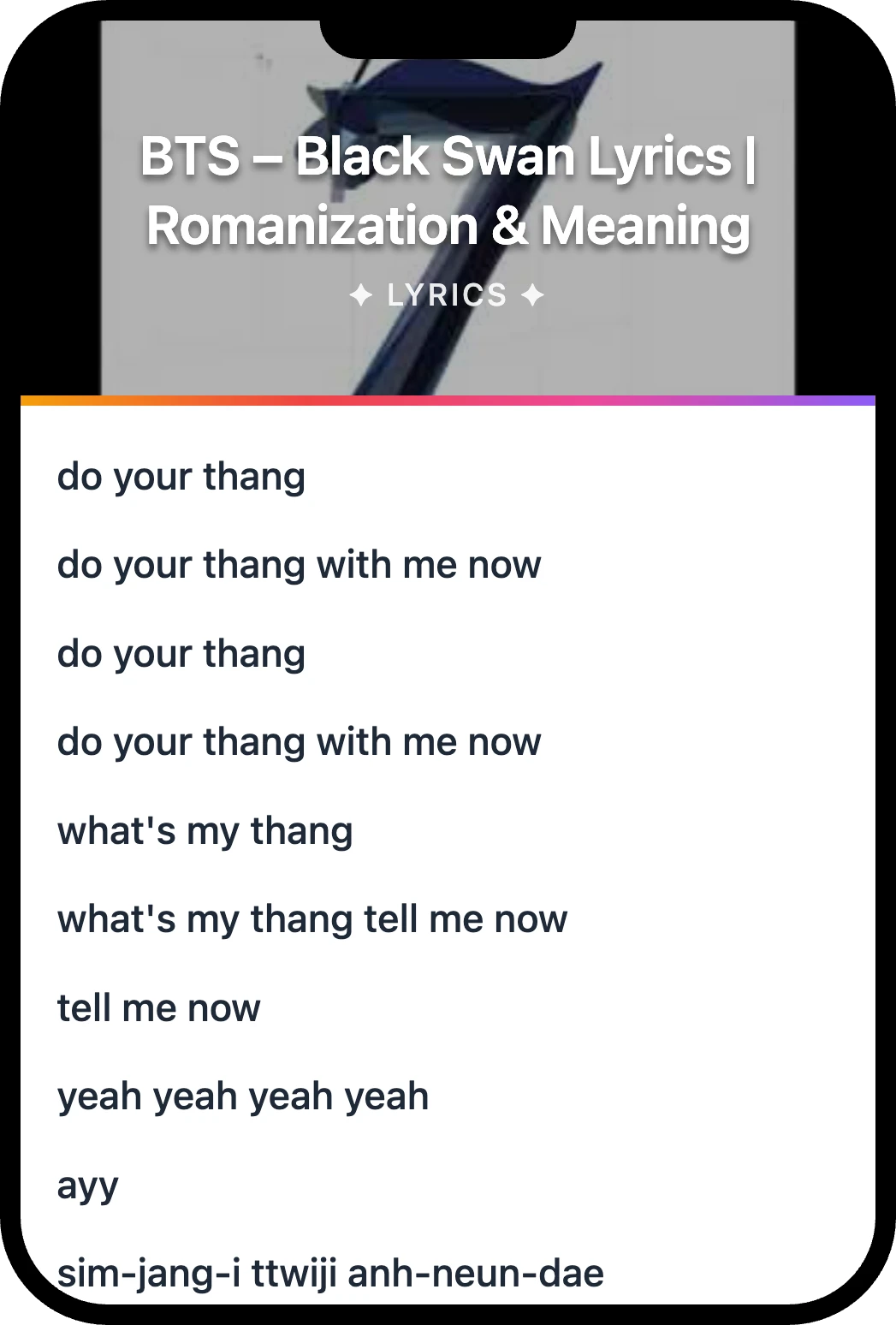 BTS Black Swan lyrics romanization and English meaning