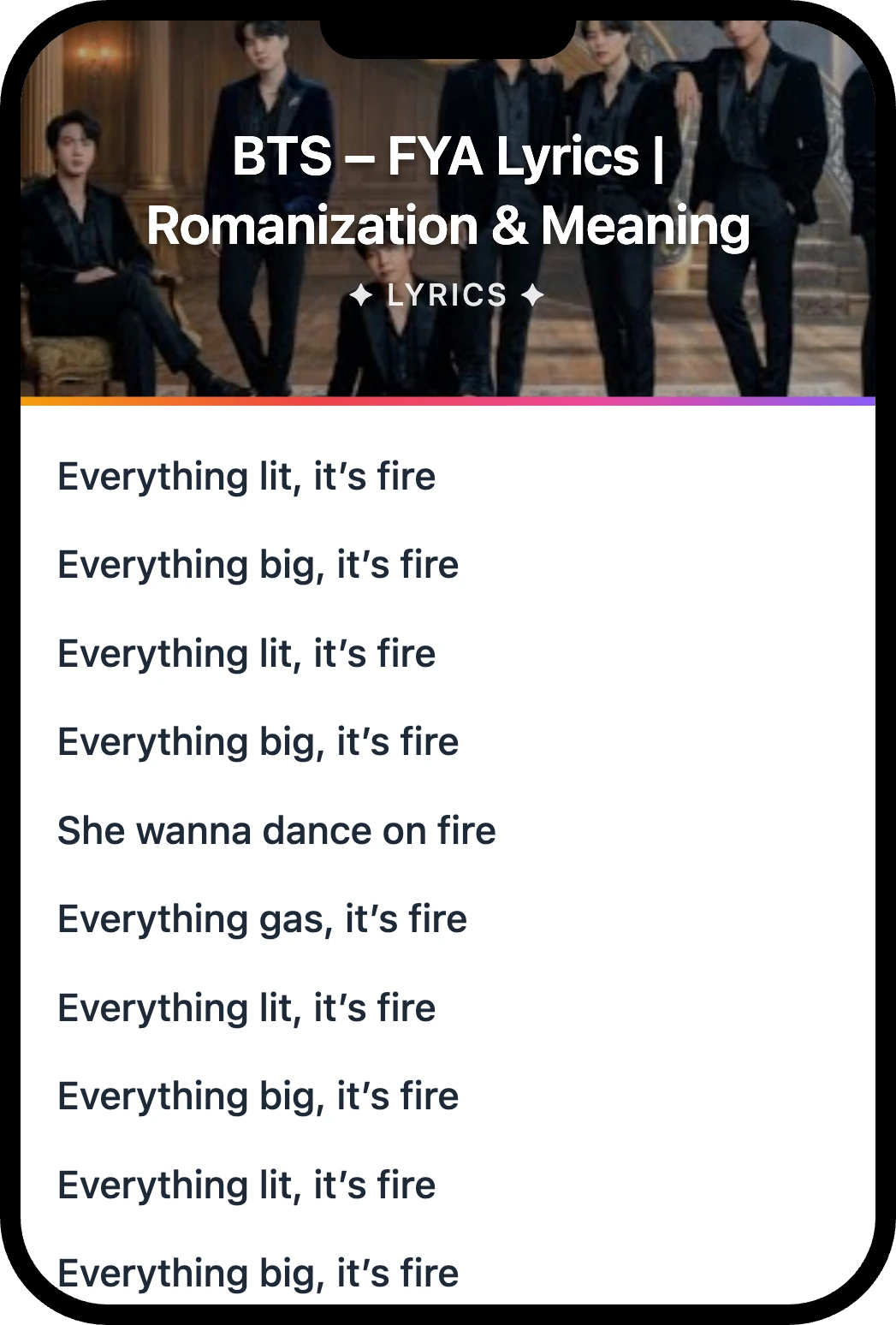 BTS FYA lyrics romanization and English meaning