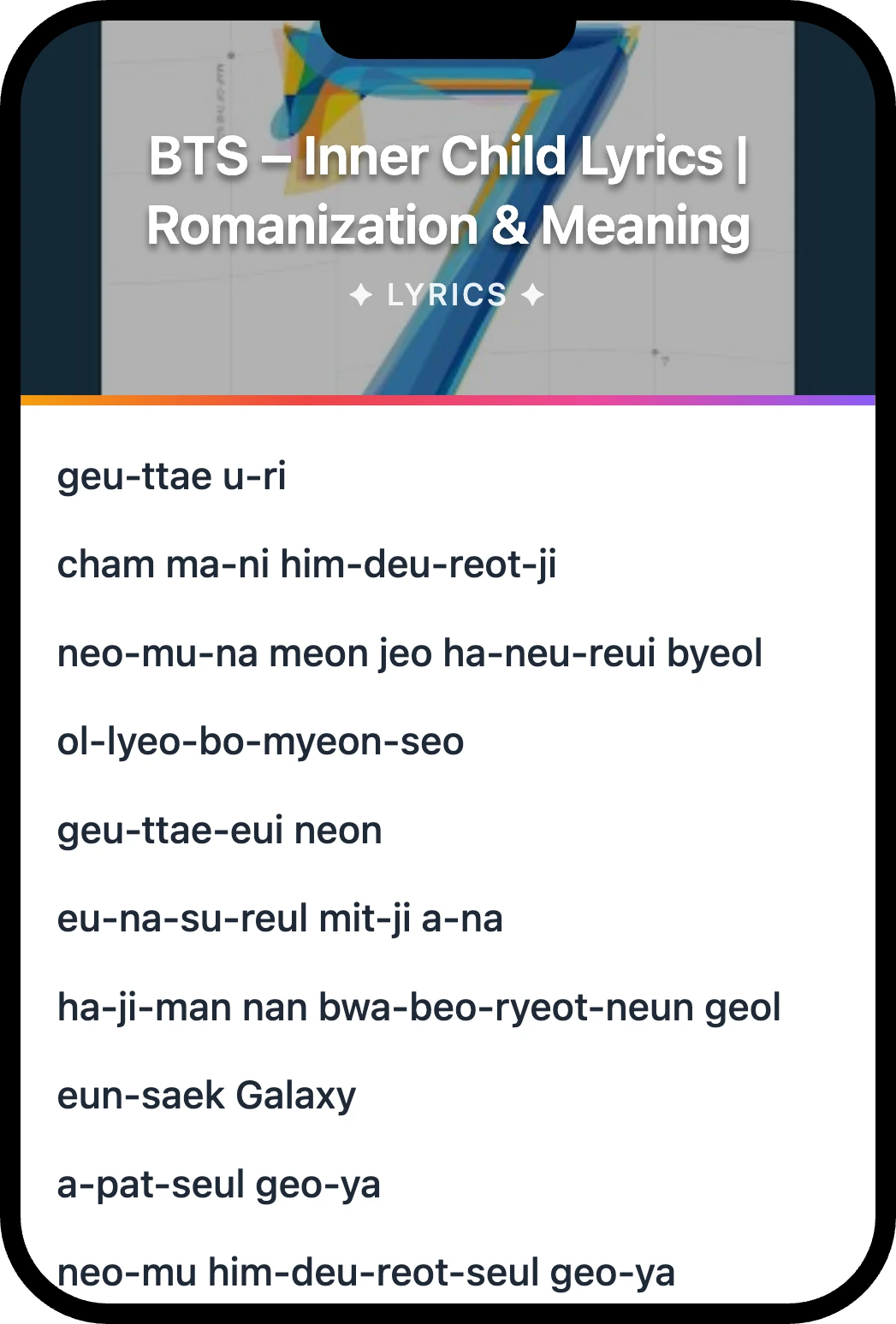 BTS Inner Child lyrics romanization and English meaning