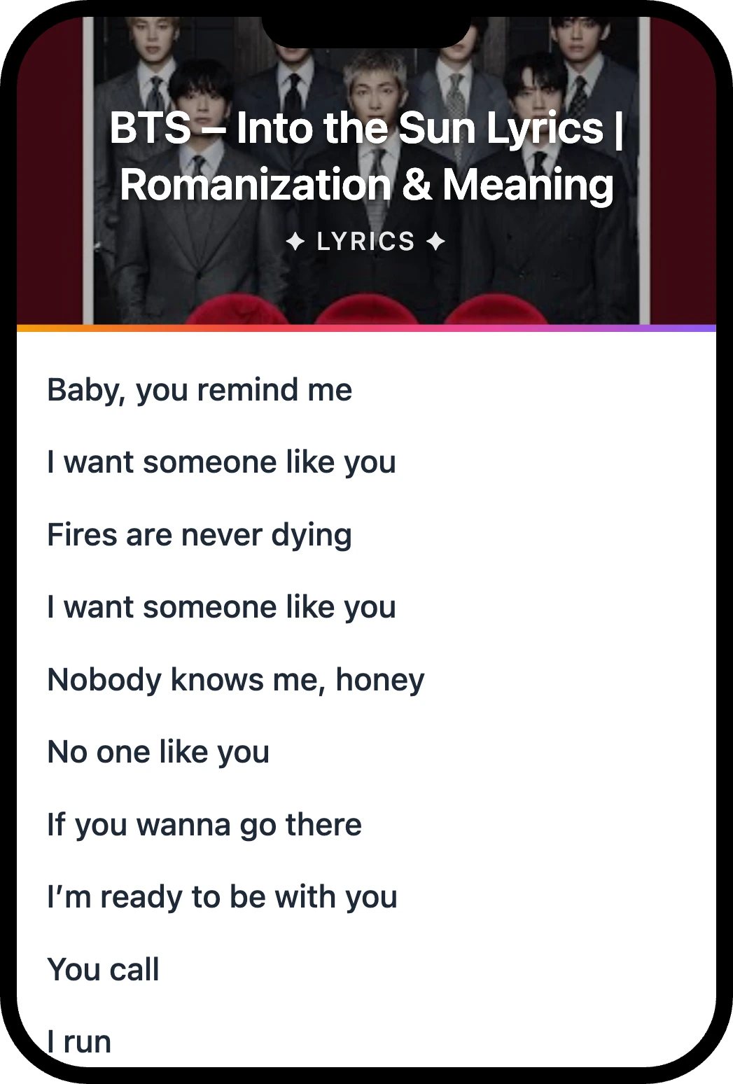 BTS Into the Sun lyrics romanization and English meaning