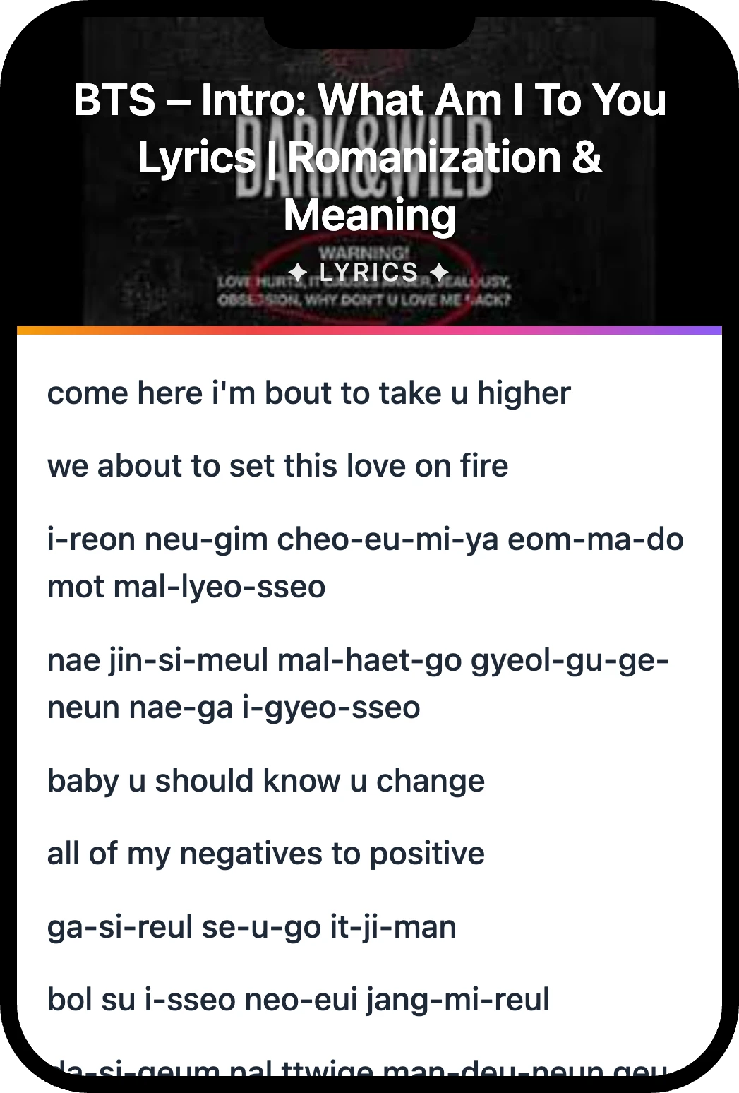 BTS Intro: What Am I To You lyrics romanization and English meaning
