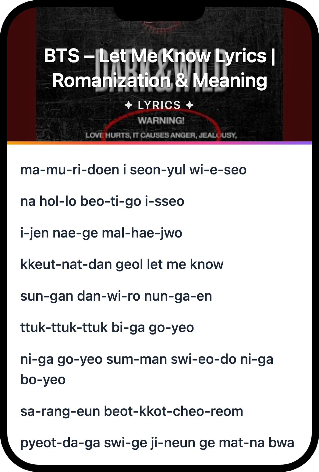 BTS Let Me Know lyrics romanization and English meaning