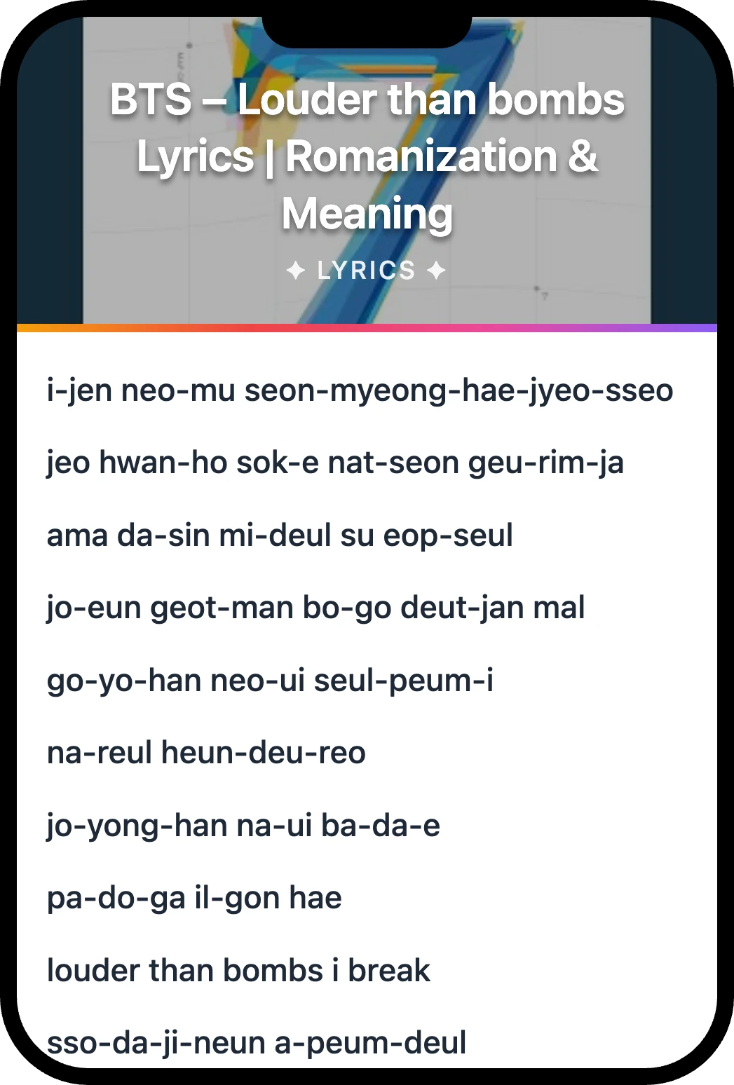 BTS Louder than bombs lyrics romanization and English meaning