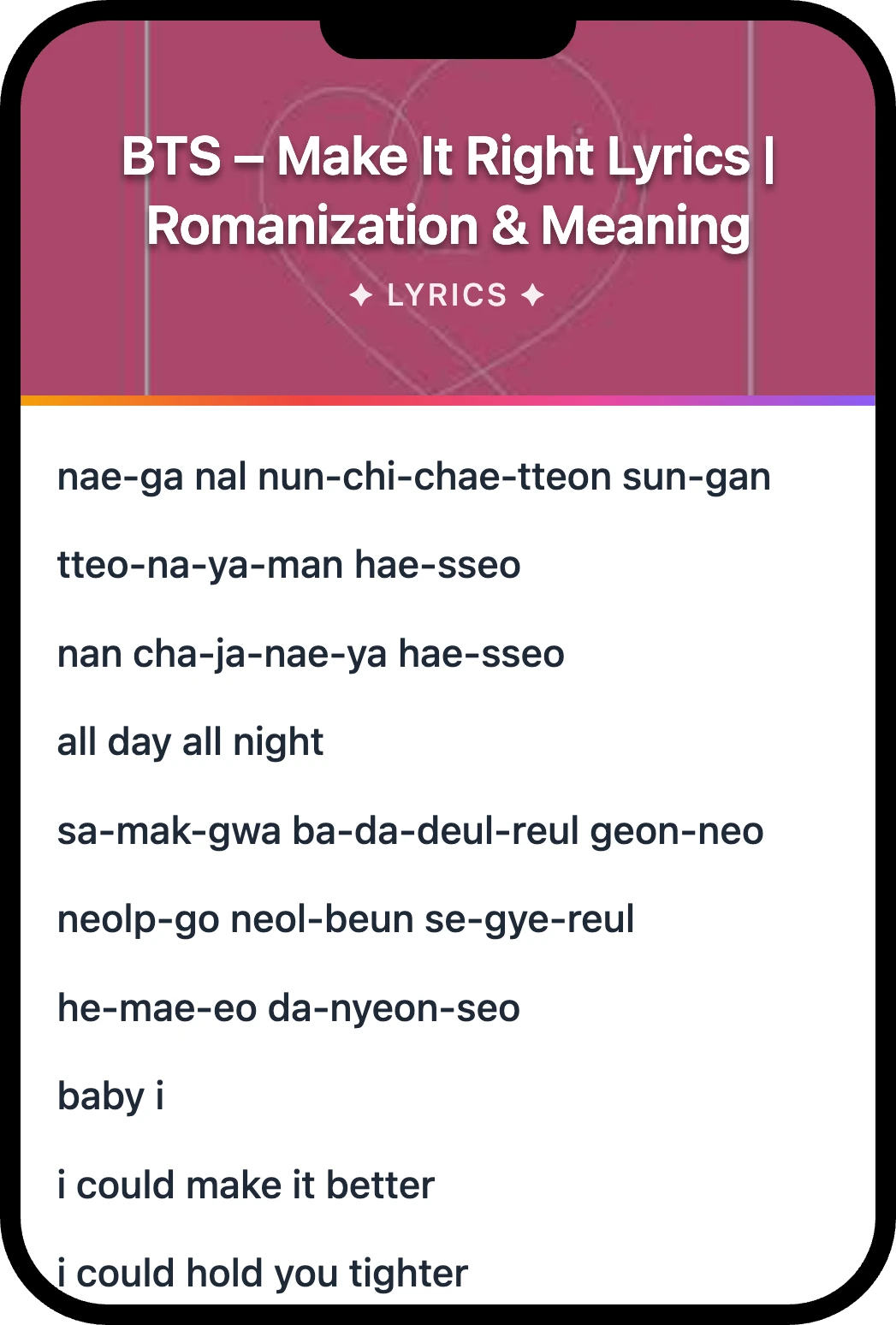 BTS Make It Right lyrics romanization and English meaning
