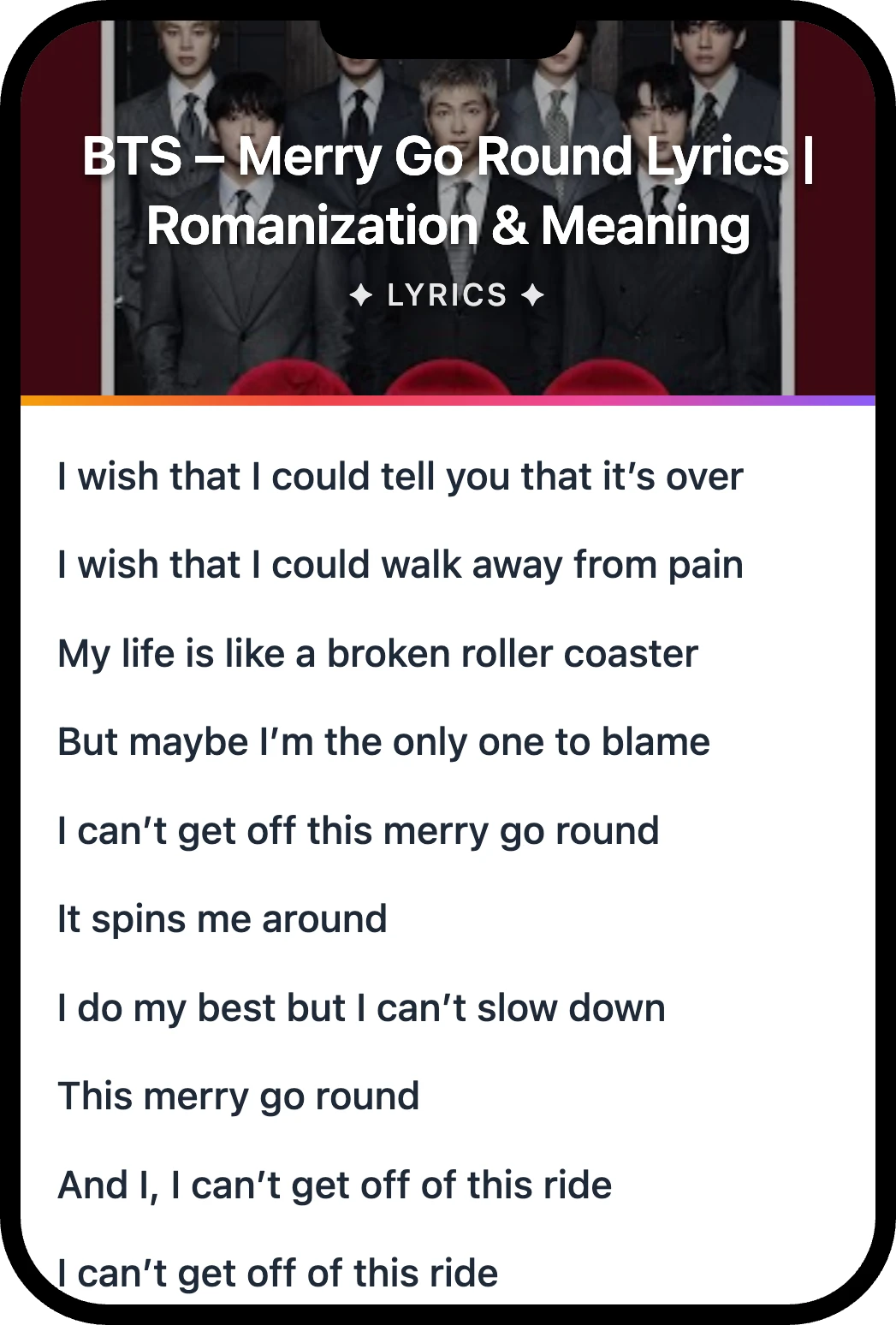 BTS Merry Go Round lyrics romanization and English meaning