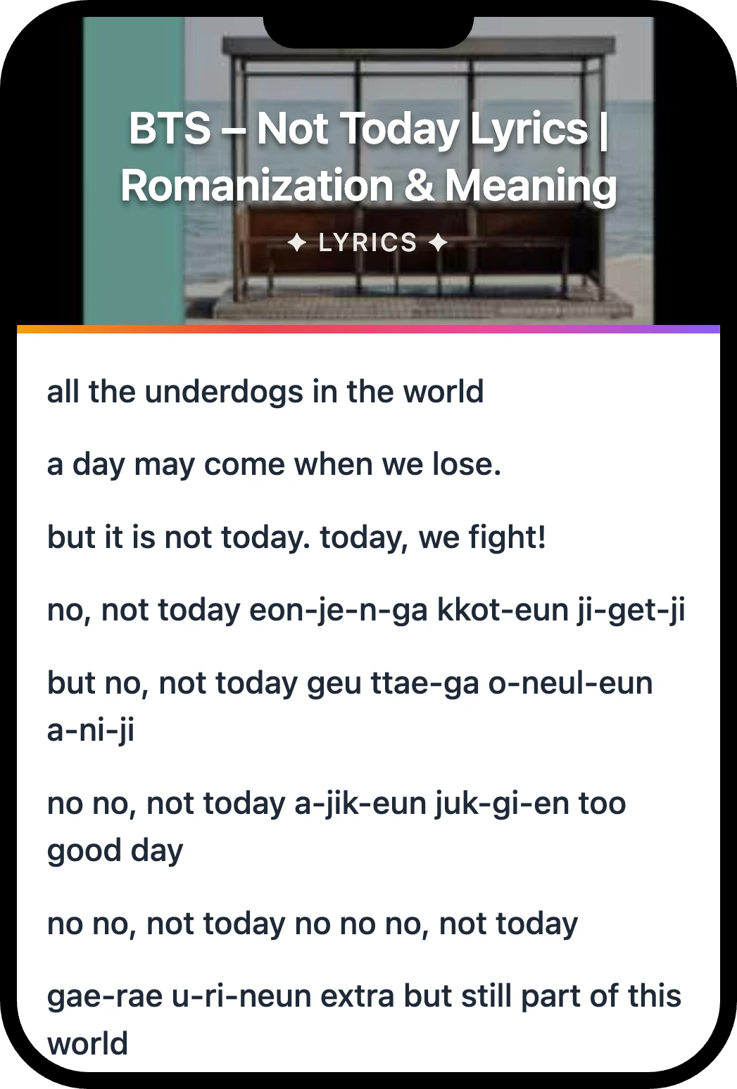 BTS Not Today lyrics romanization and English meaning