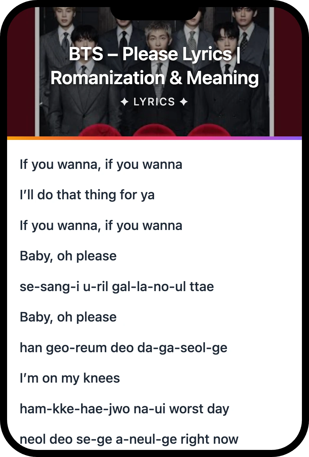 BTS Please lyrics romanization and English meaning