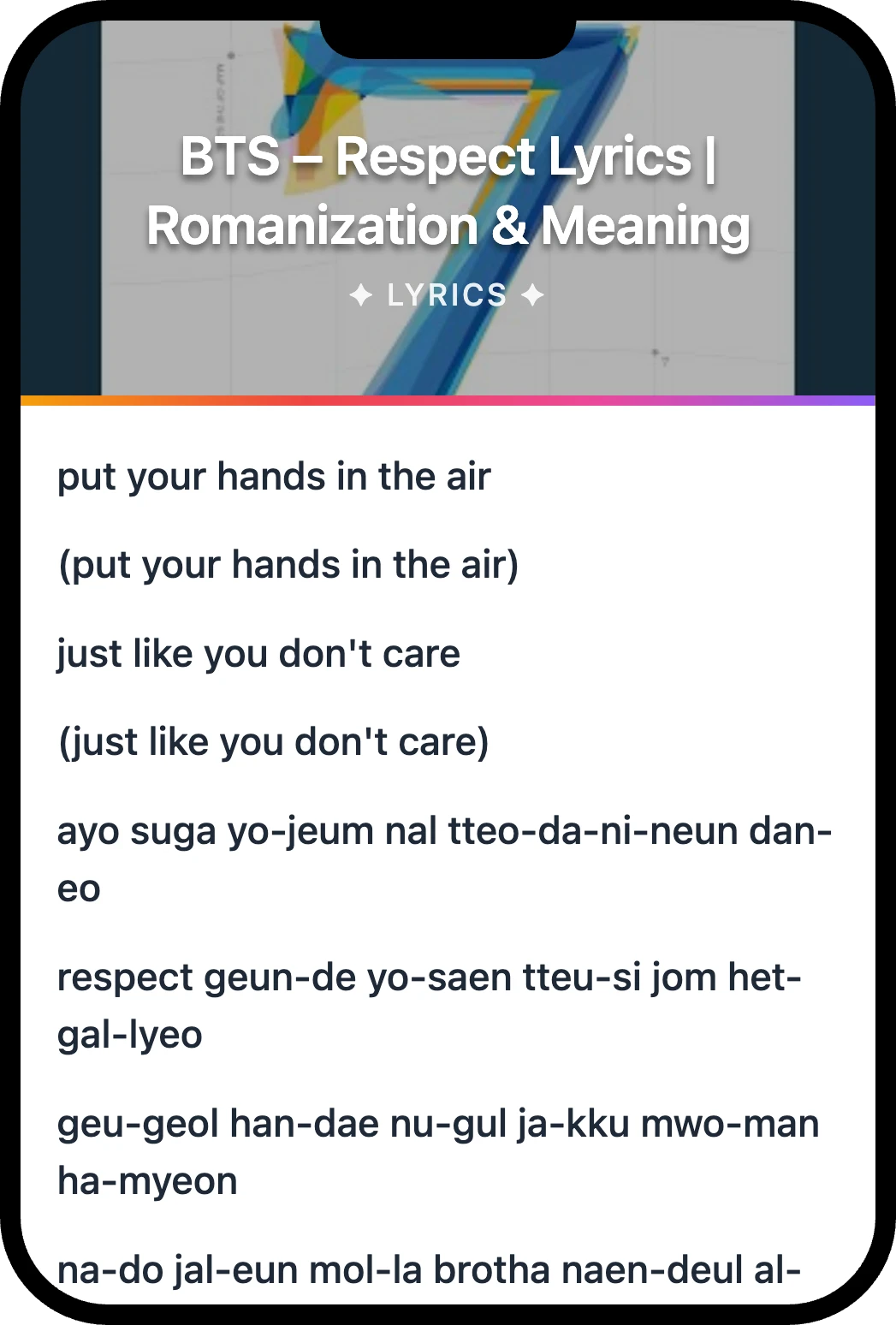 BTS Respect lyrics romanization and English meaning