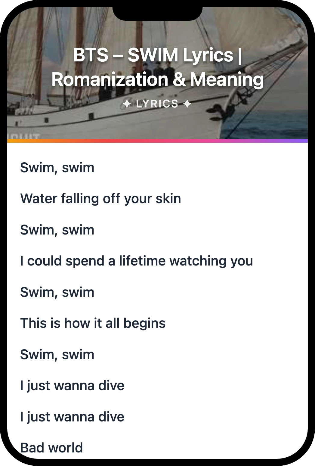 BTS SWIM lyrics romanization and English meaning