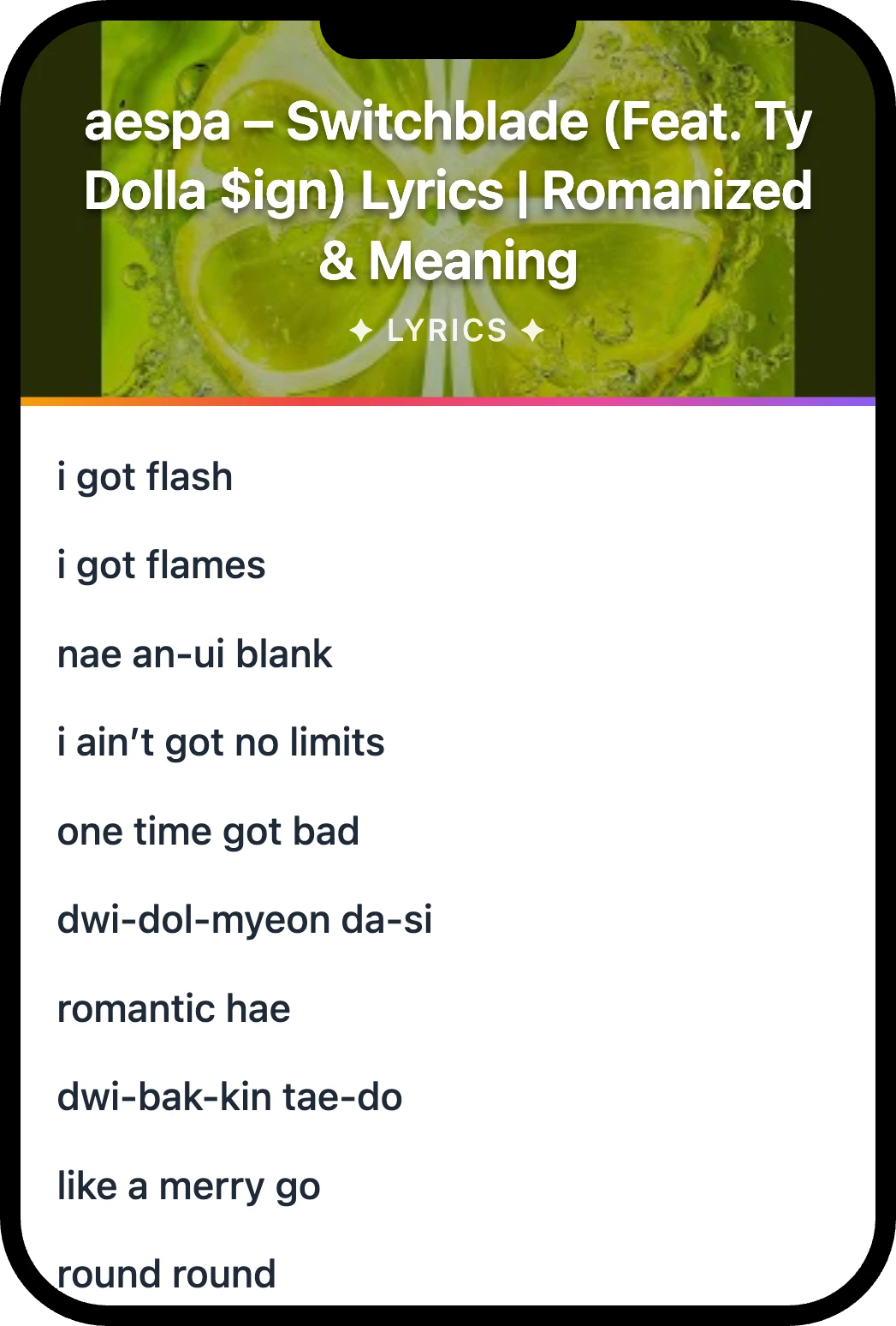 aespa Switchblade lyrics romanization and English meaning