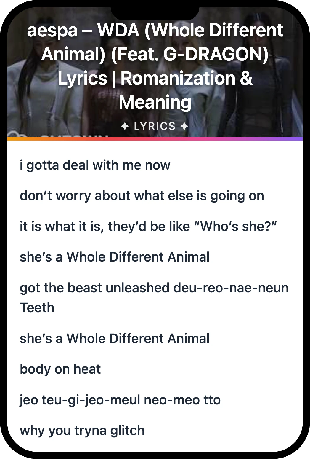 aespa WDA lyrics romanization and English meaning