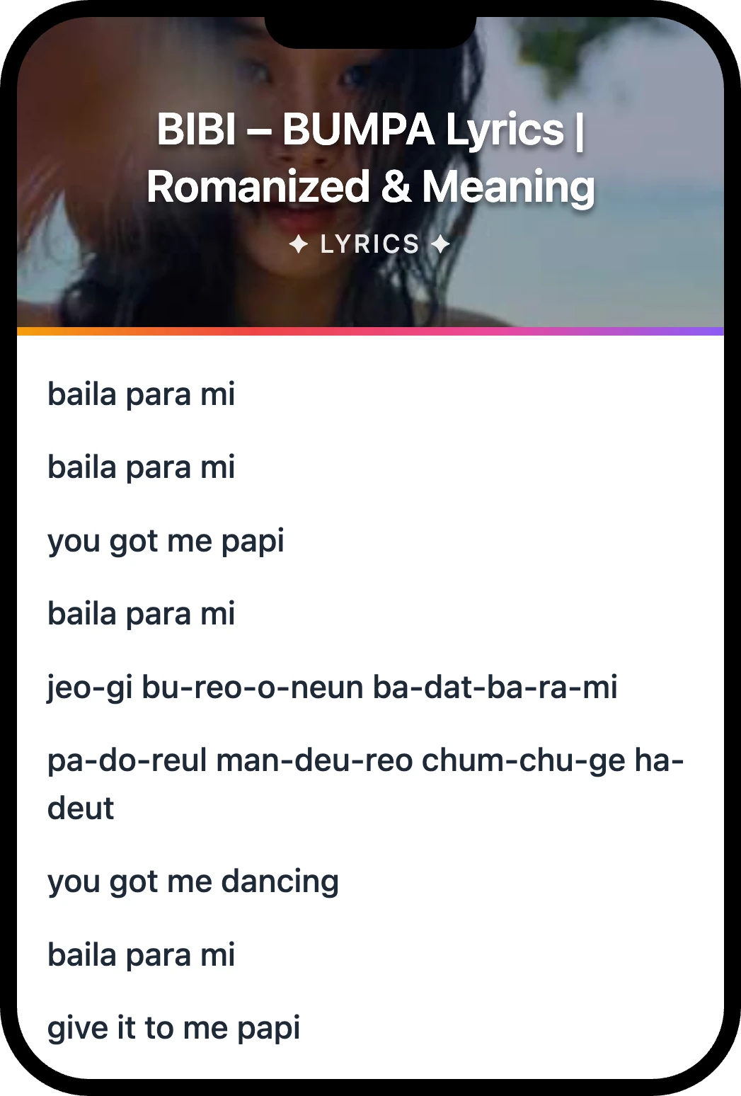 BIBI BUMPA lyrics romanization and English meaning